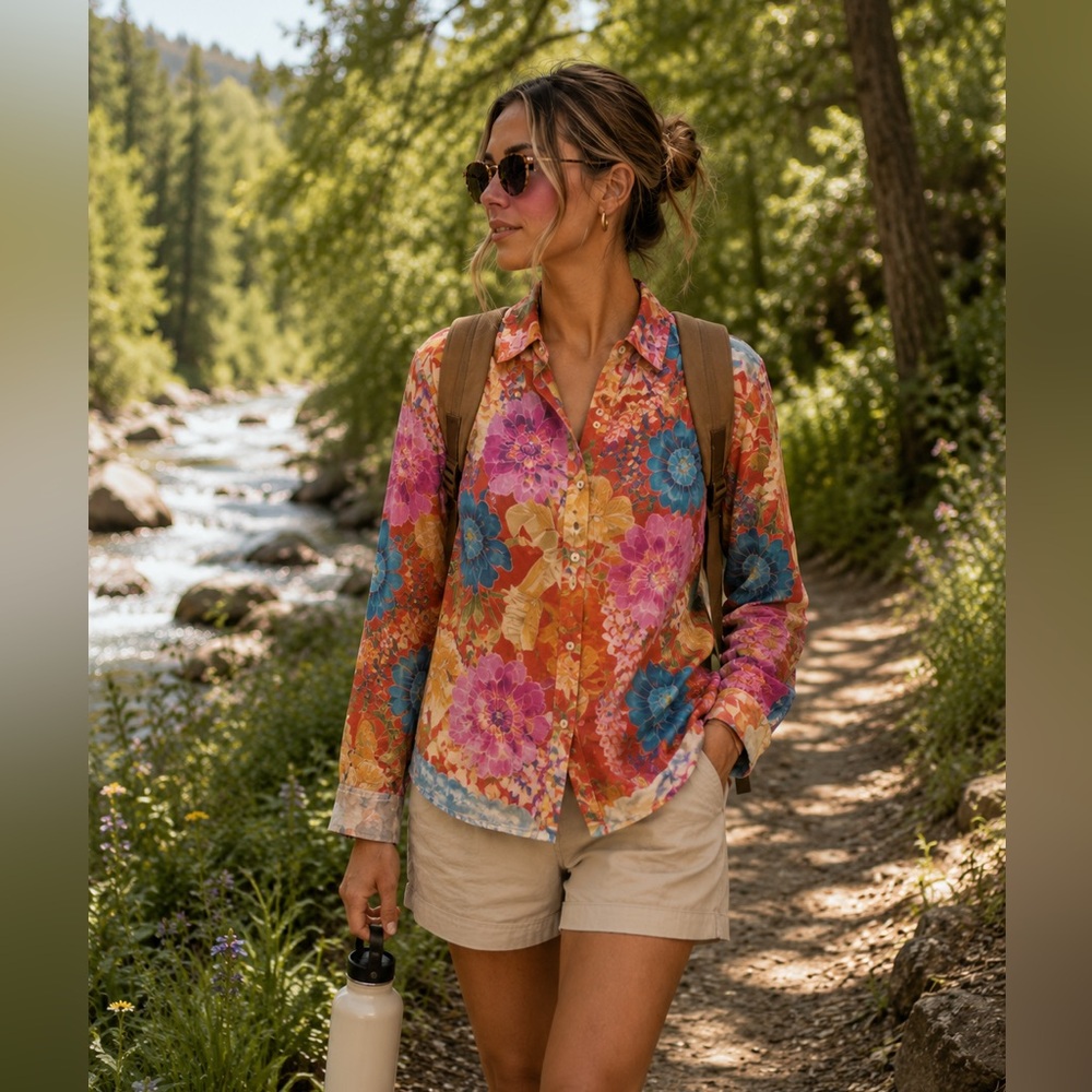 New Spell Multicolor Floral Button-Down Shirt XS